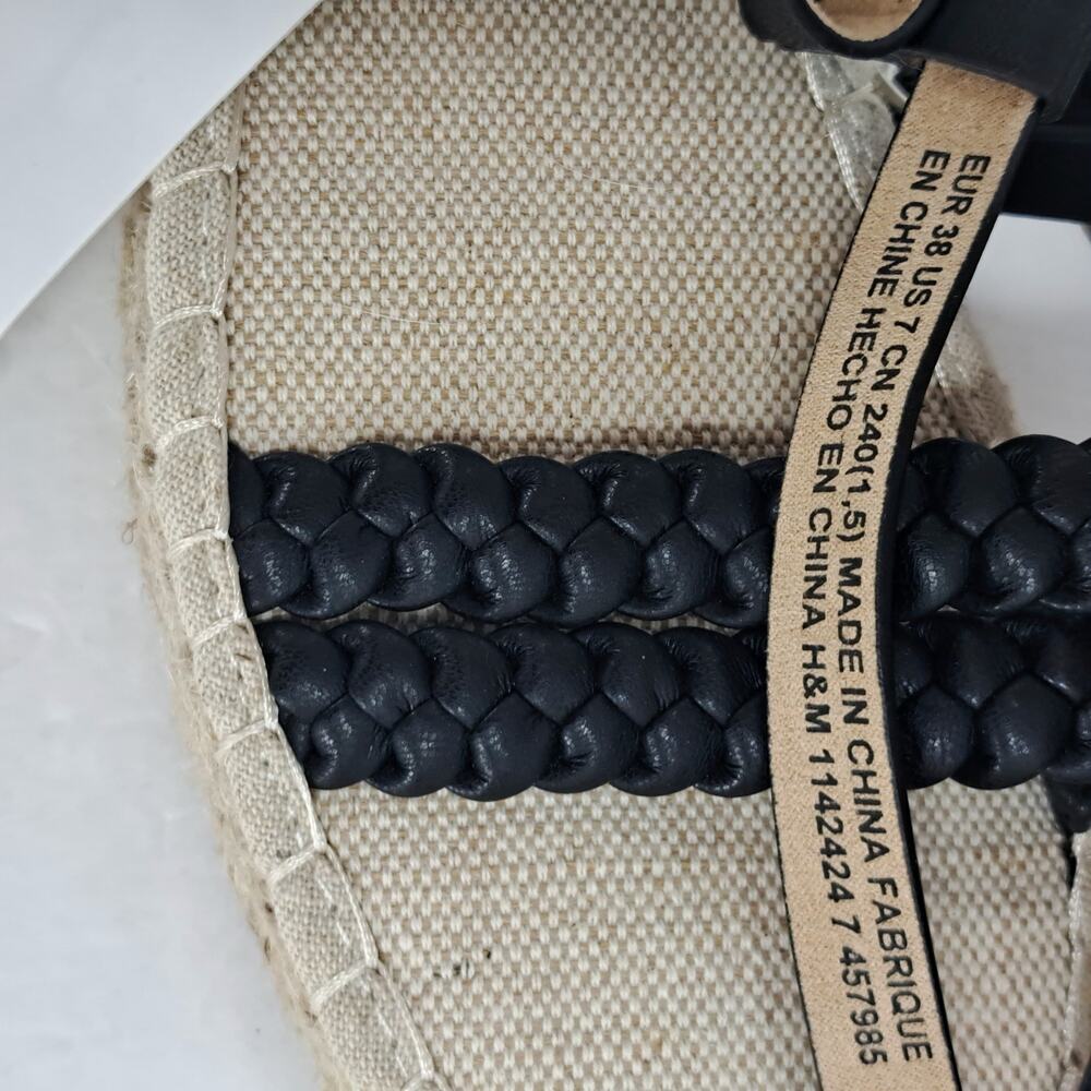 H&M Sandals 38 EU 7 US Braided Detail Espadrilles‎ Platform Ankle Strap Black - Picture 3 of 12